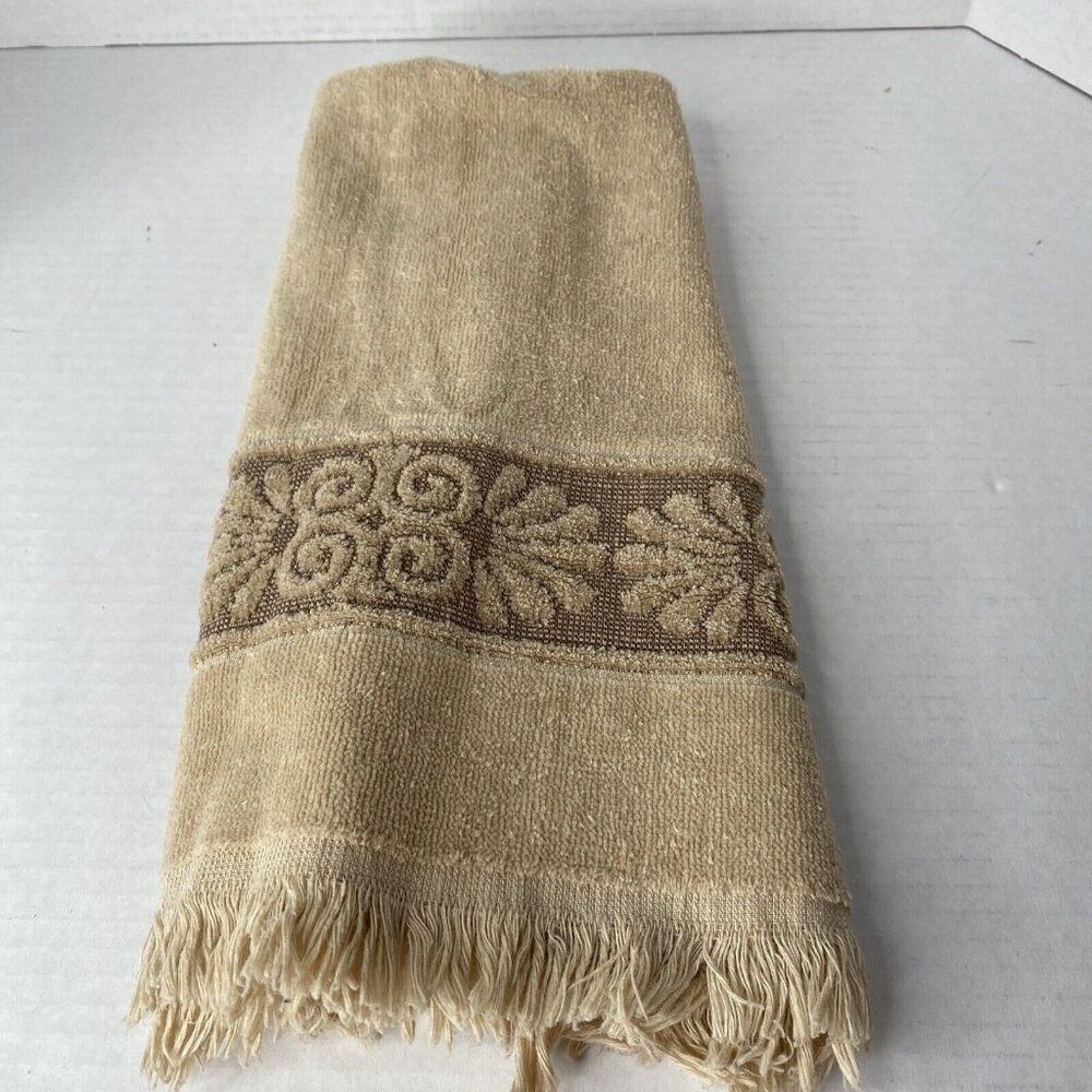 Vintage Cannon Montecello Towel Brown Hand Towel Sculpted Floral Fringe MCM